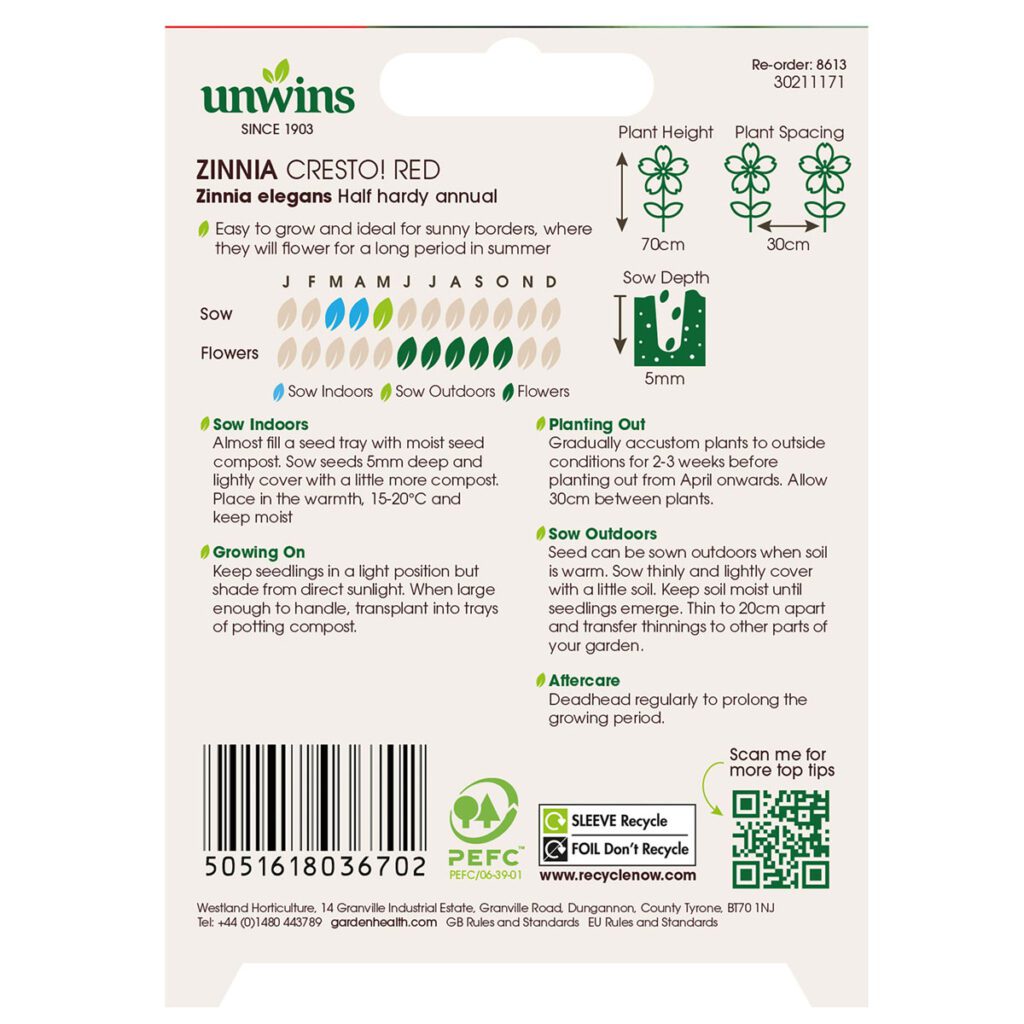 Unwins Zinnia Cresto Red Seeds 5051618036702 2